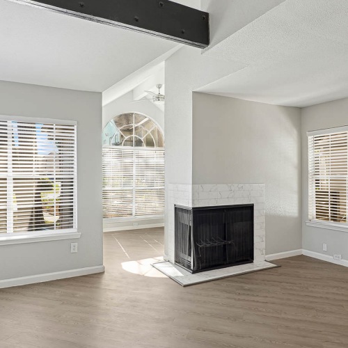 fireplace in bright living room